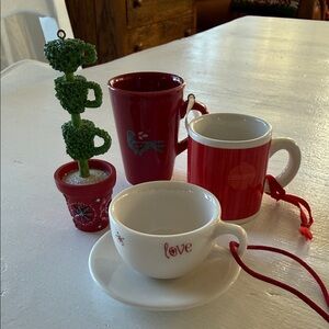 SET 4 coffee cup mug topiary Christmas ornaments Starbucks Peet’s CB&TL